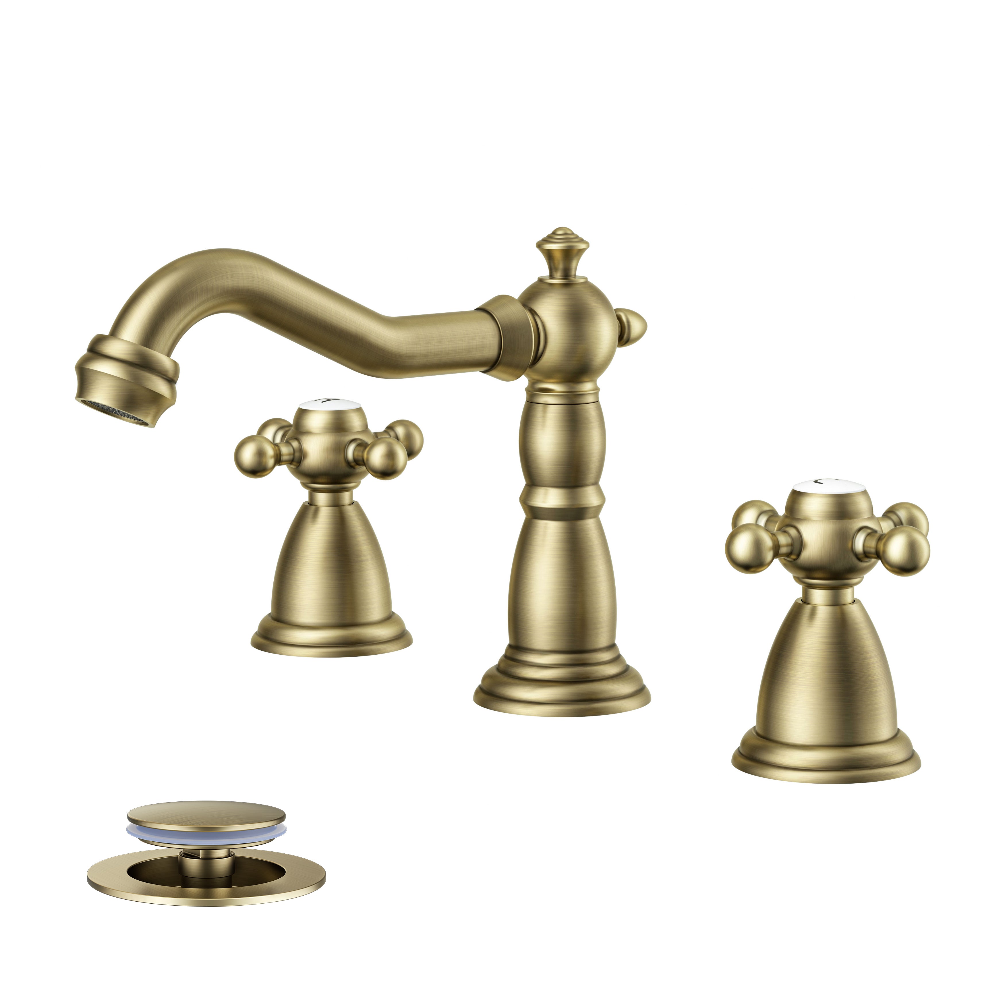 FORIOUS Bathroom Faucet 3 Hole Vintage 8 inch Widespread Sink Antique Brass | 6-12 inch 3-hole Install, 2 Cross Handle Antique Bathroom Sink Faucet for Vanity RV Farmhouse with Drain and Supply Lines