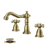 FORIOUS Bathroom Faucet 3 Hole Vintage 8 inch Widespread Sink Antique Brass | 6-12 inch 3-hole Install, 2 Cross Handle Antique Bathroom Sink Faucet for Vanity RV Farmhouse with Drain and Supply Lines