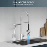 FORIOUS  Commercial Kitchen Sink Faucet with Sprayer High Pressure, Double-Headed Spring Kitchen Faucets for Sink Stainless Steel with Regular and LED Aerator