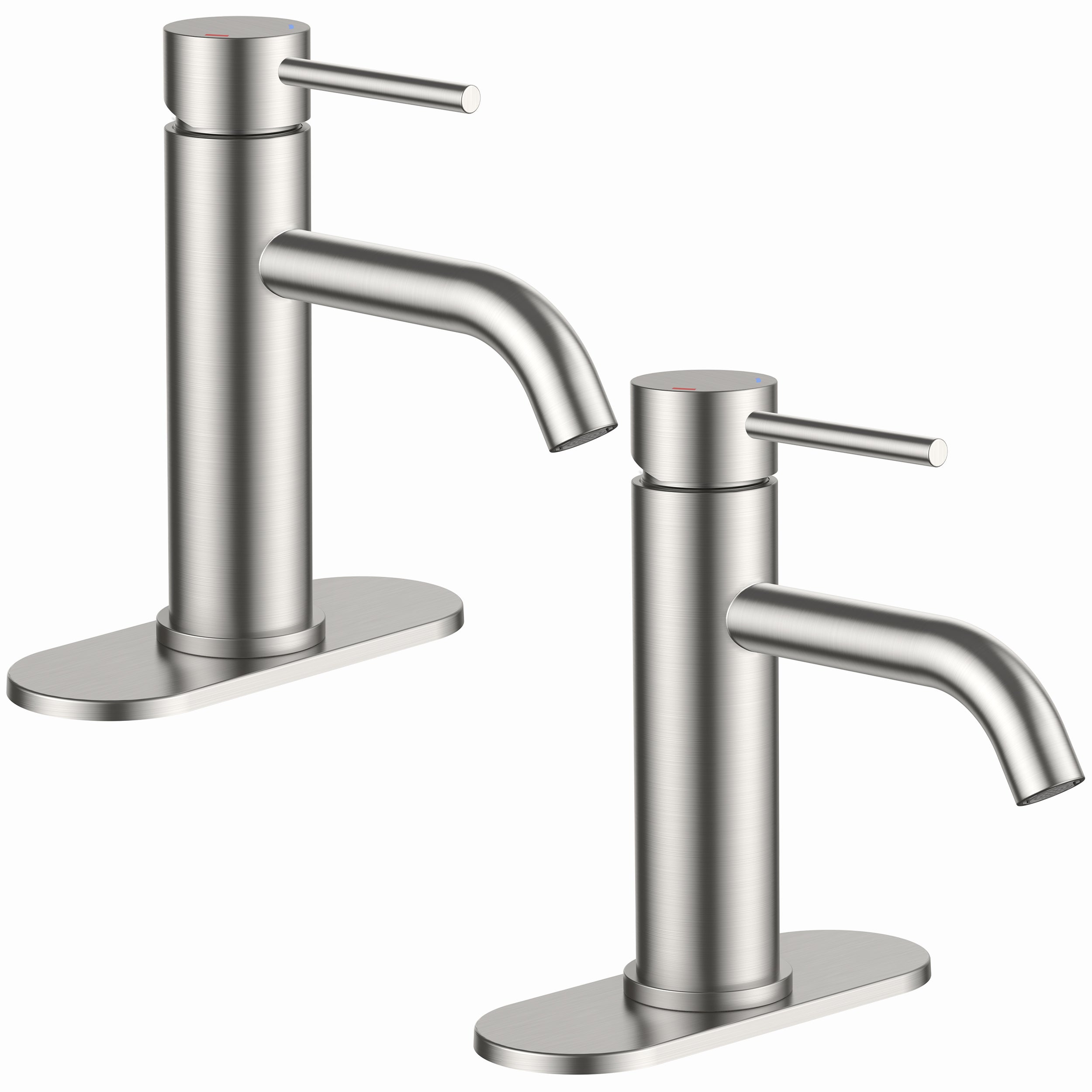 FORIOUS Bathroom Faucet 1 Hole, Brushed Nickel Single Handle Sink Faucets 2 Pack | for 1 or 3 Hole 4 Inch Centerset Sink, with Pop-up Drain, NSF61 Certified, for Vanity Rv Commercial Lavatory Restroom Basin