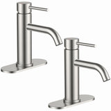 FORIOUS Bathroom Faucet 1 Hole, Brushed Nickel Single Handle Sink Faucets 2 Pack | for 1 or 3 Hole 4 Inch Centerset Sink, with Pop-up Drain, NSF61 Certified, for Vanity Rv Commercial Lavatory Restroom Basin