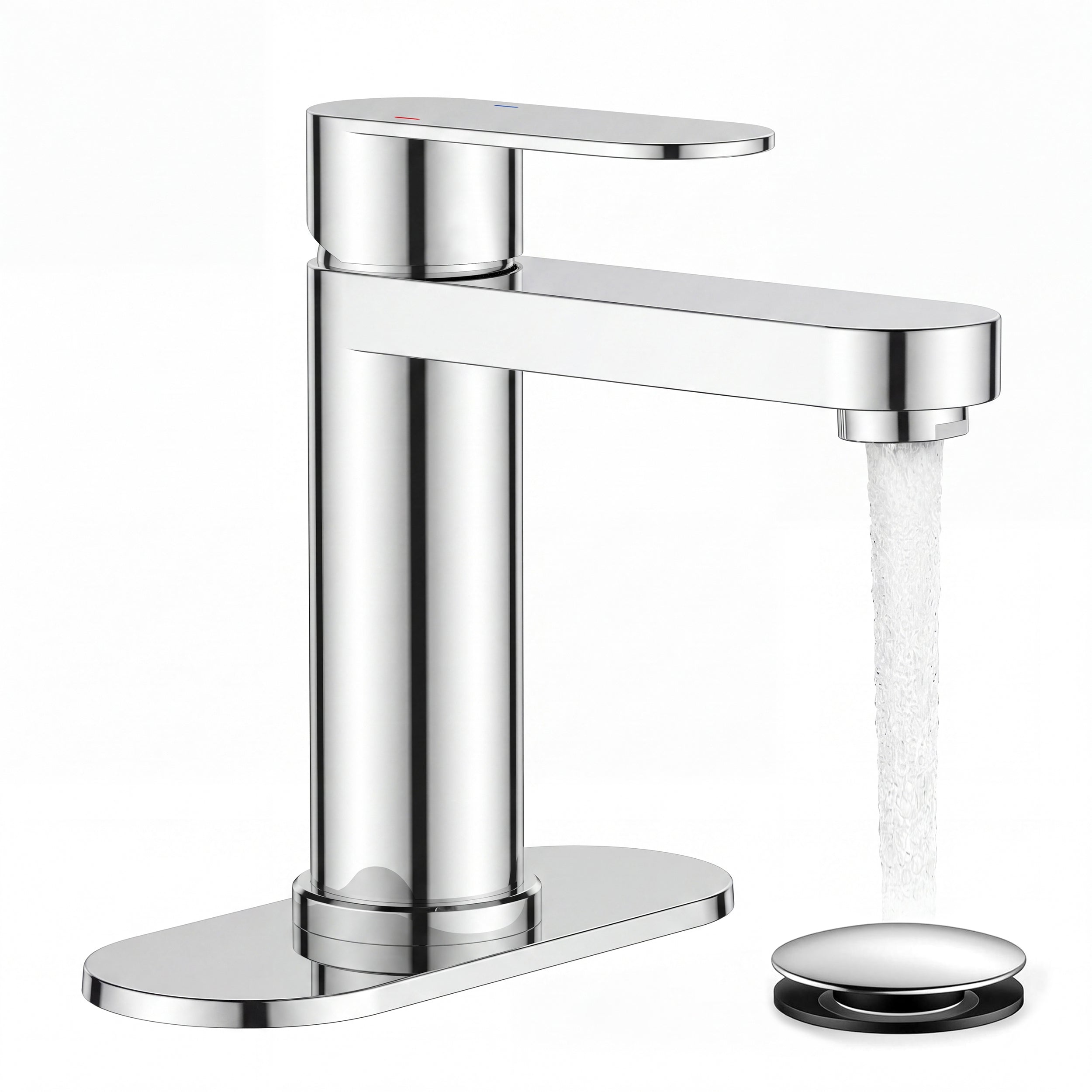 FORIOUS Bathroom Faucet 1 Hole, Single Handle Vanity Faucet Polished Chrome Bathroom Sink Faucet with Deck Plate, Fits 1 Hole and 4-Inch 3 Hole Install, for RV Vanity Lavatory Restroom Camper