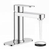 FORIOUS Bathroom Faucet 1 Hole, Single Handle Vanity Faucet Polished Chrome Bathroom Sink Faucet with Deck Plate, Fits 1 Hole and 4-Inch 3 Hole Install, for RV Vanity Lavatory Restroom Camper