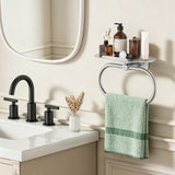 FORIOUS Hand Towel Holder with Shelf, Towel Ring for Bathroom Wall Mount | Matte Black, SUS304 Stainless Steel Modern Towel Ring, Bathroom Towel Holder, Hand Towel Hanger for Bathroom & Kitchen