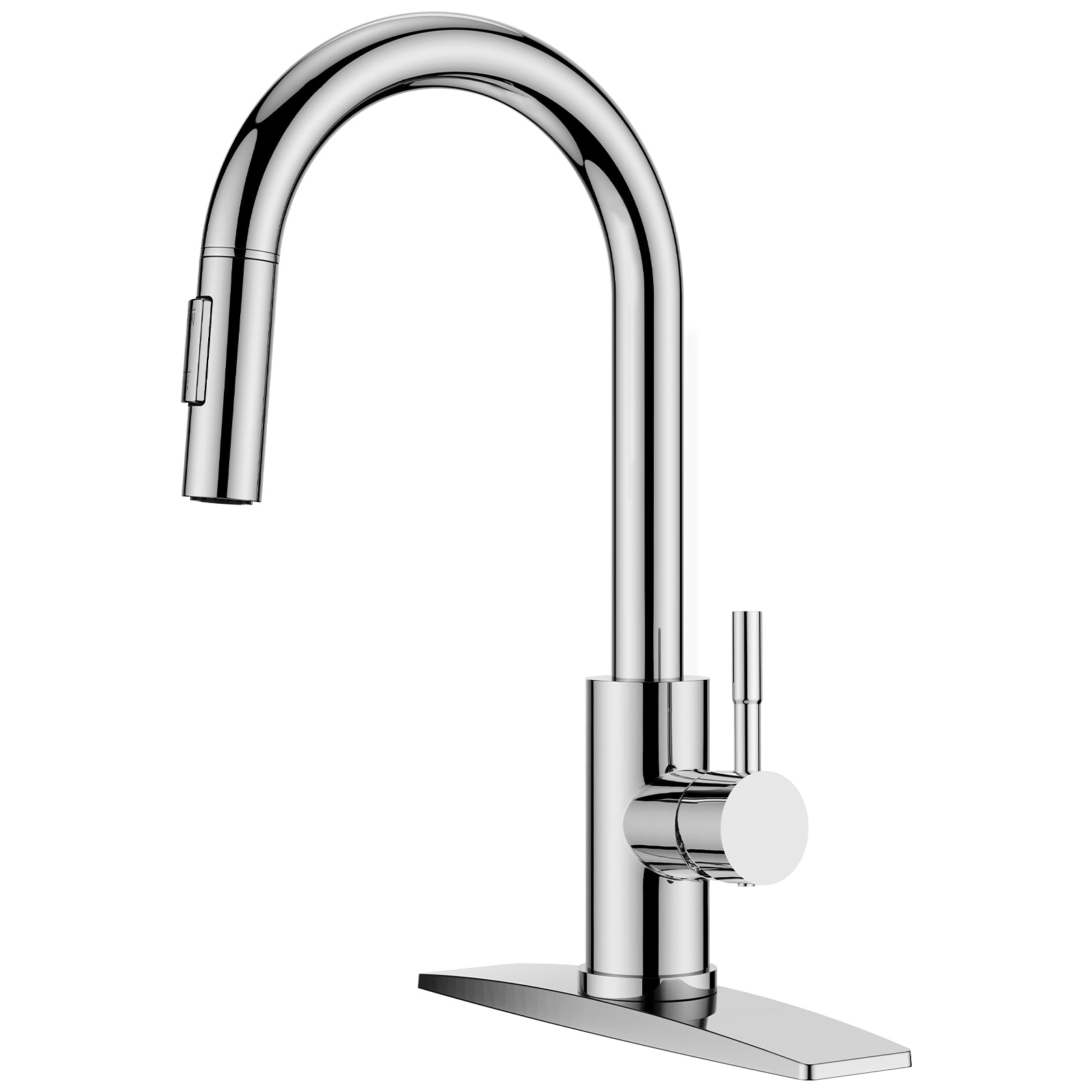 FORIOUS Single Spring Handle Kitchen Faucet With Pull Down Sprayer Kitchen Sink Faucet With Deck Plate In Brushed Nickel