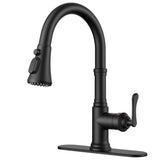 FORIOUS Antique Black Kitchen Faucets with Pull Down Sprayer, 3 in 1 Stainless Steel High Arc Single Handle Sink Faucet for Farmhouse Camper Rv Bar, Fit for 1 or 3 Hole