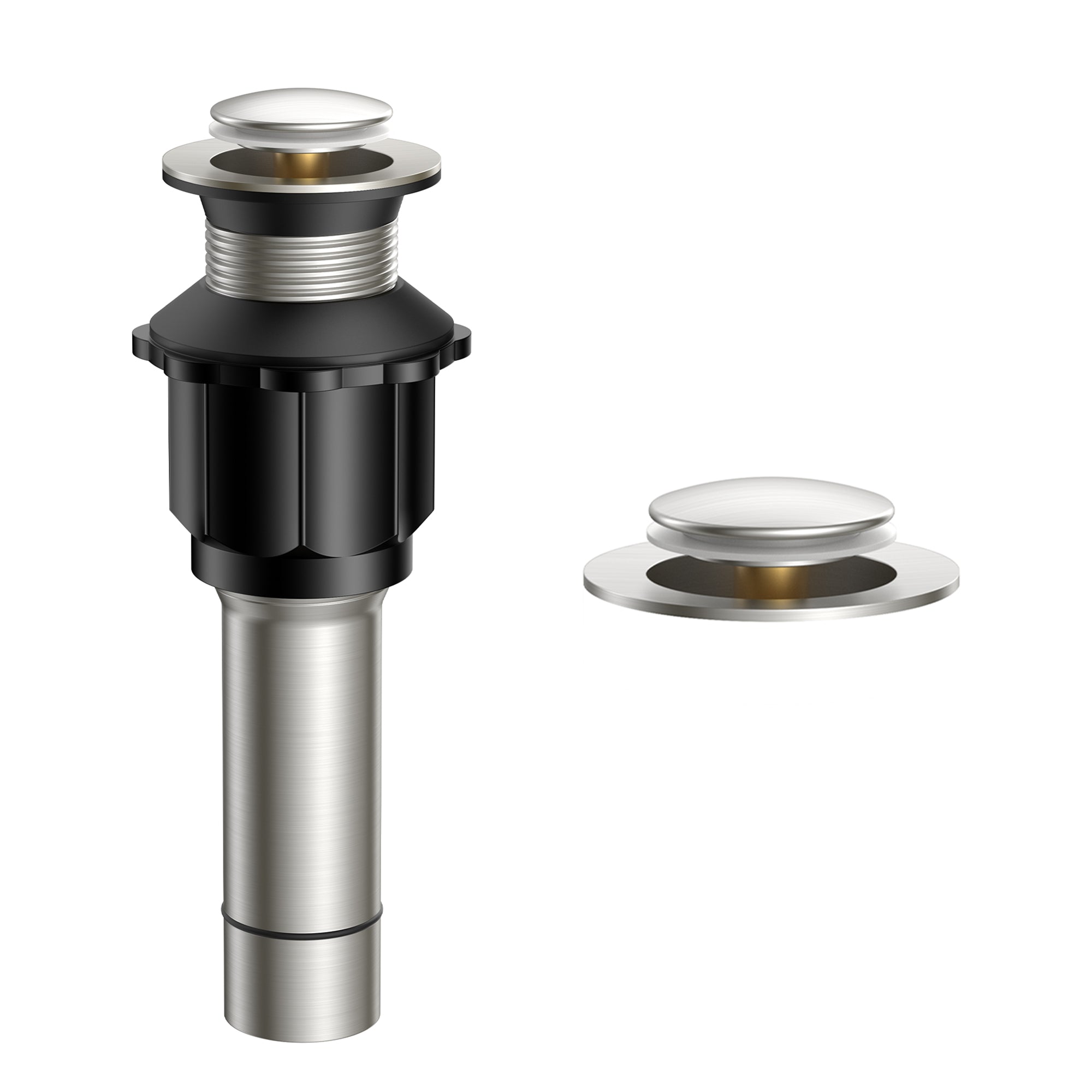 FORIOUS Bathroom Sink Drain Without Overflow, Brushed Nickel ，Black Pop Up Drain