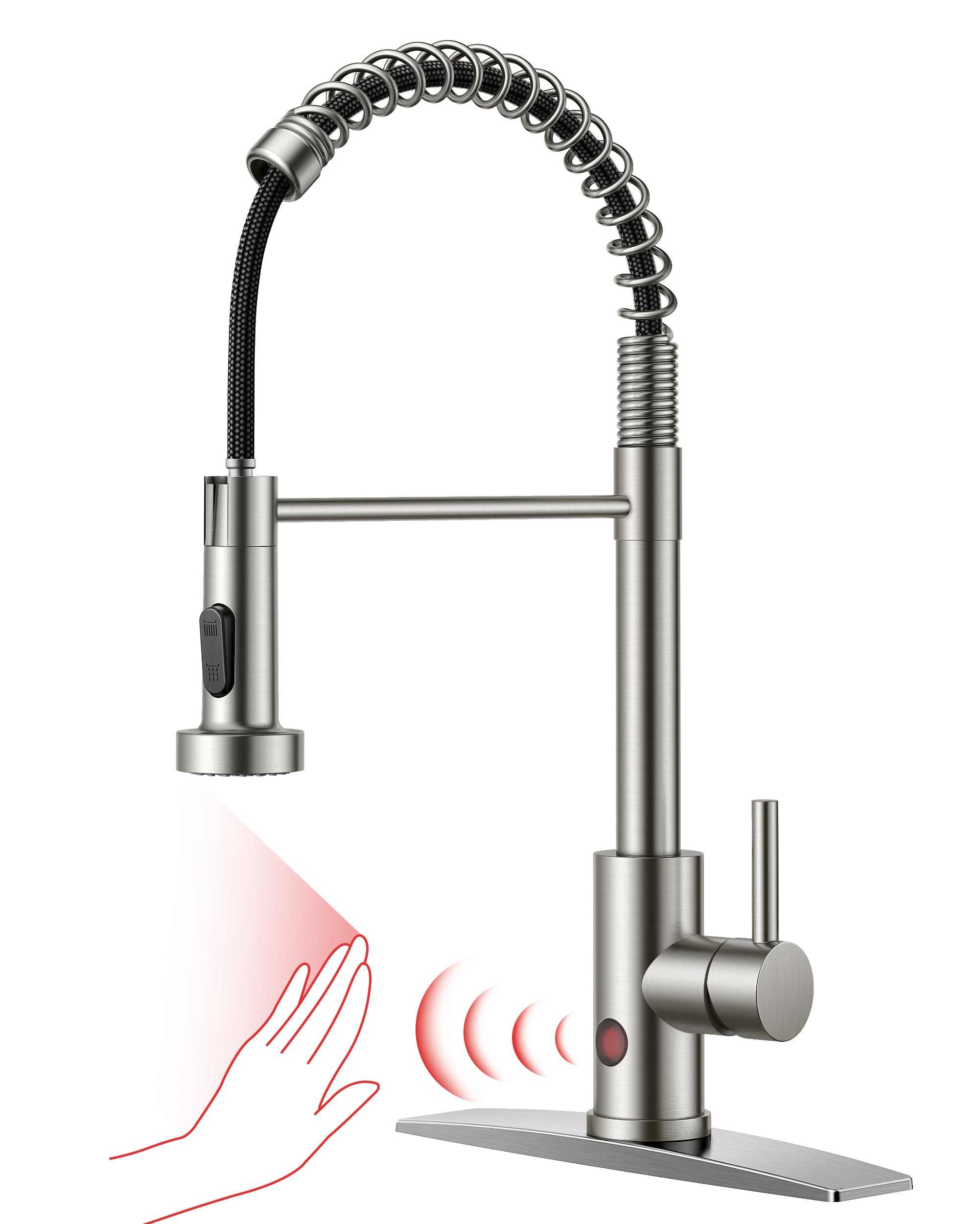 FORIOUS Touchless Kitchen Faucet Brushed Nickel, Smart Motion Sensor Spring Sink Faucet with Pull Down Sprayer Commercial Contemporary Hands-Free for Pot Filler, Farmhouse Camper Laundry Camper