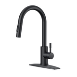FORIOUS Black Kitchen Faucet with Pull Down Sprayer, High Arc Modern Classic Sink Faucet Stainless Steel with Deck Plate Fit for 1 or 3 Hole for Pot Filler Bar Farmhouse Laundry Rv