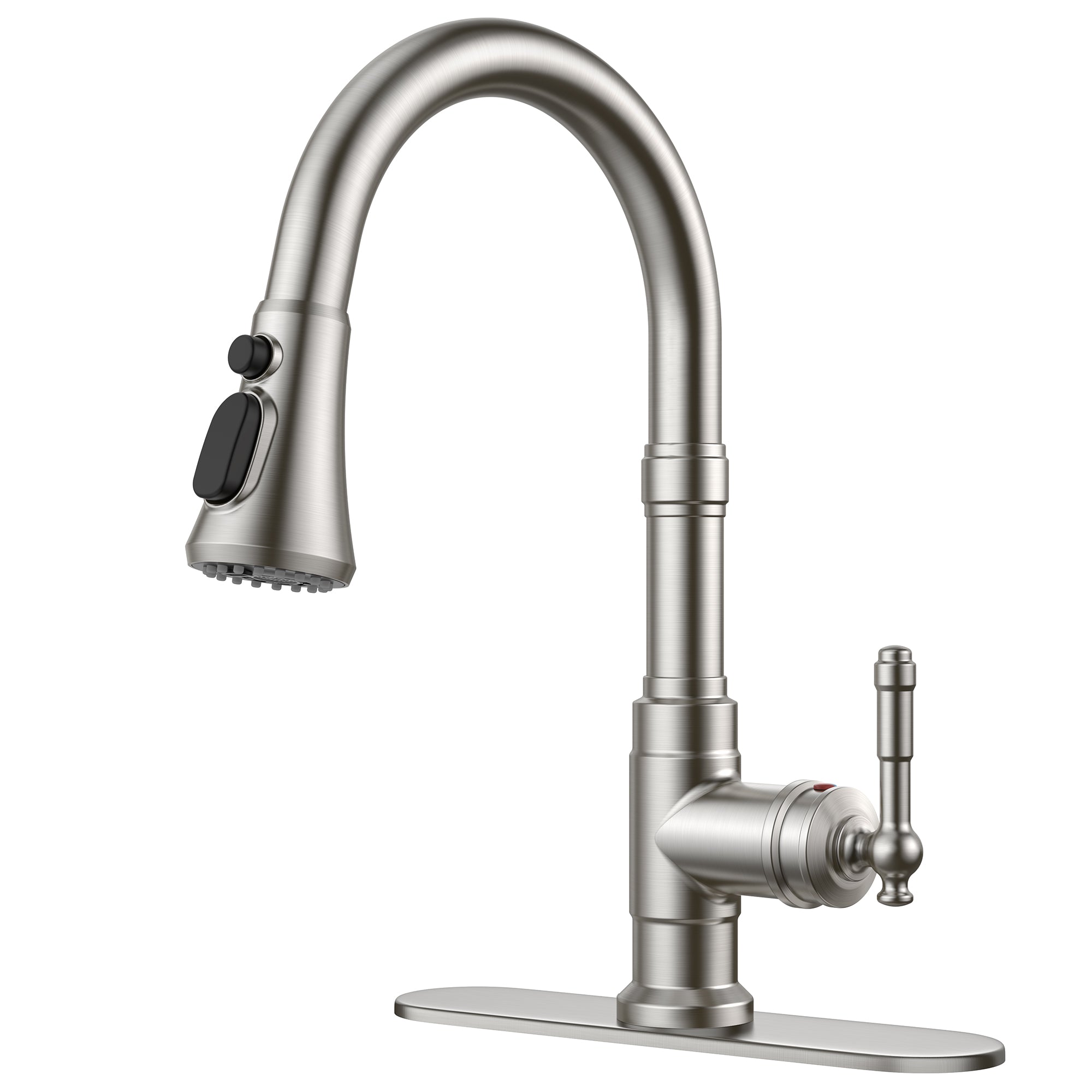 FORIOUS Vintage Kitchen Faucets with Pull Down Sprayer, Brushed Nickel High Arc Single Handle Stainless Steel Transitional Pull Out Sink Faucet for Farmhouse Camper Rv Bar, Fit for 1 or 3 Hole