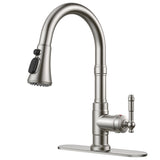 FORIOUS Vintage Kitchen Faucets with Pull Down Sprayer, Brushed Nickel High Arc Single Handle Stainless Steel Transitional Pull Out Sink Faucet for Farmhouse Camper Rv Bar, Fit for 1 or 3 Hole