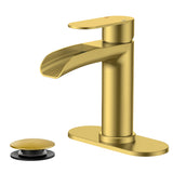 FORIOUS Single Handle Bathroom Faucet 1 Hole Vanity Sink Faucet Matte Black For 1 or 3 hole(4-inch centerset) Sink Setup, Modern Waterfall Spout, with Drain and Supply Lines for RV Vantiy Restroom