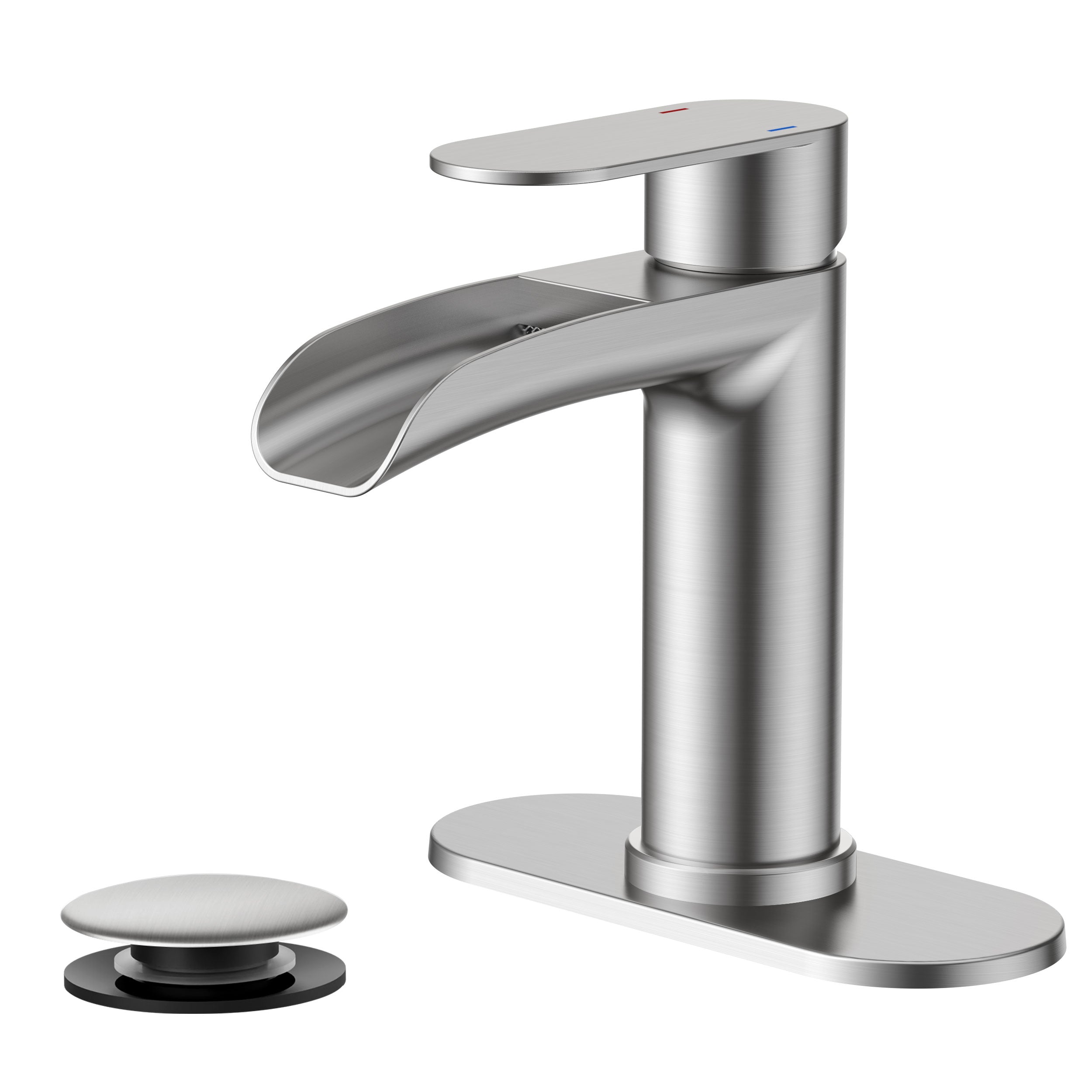 FORIOUS Single Handle Bathroom Faucet 1 Hole Vanity Sink Faucet Matte Black For 1 or 3 hole(4-inch centerset) Sink Setup, Modern Waterfall Spout, with Drain and Supply Lines for RV Vantiy Restroom
