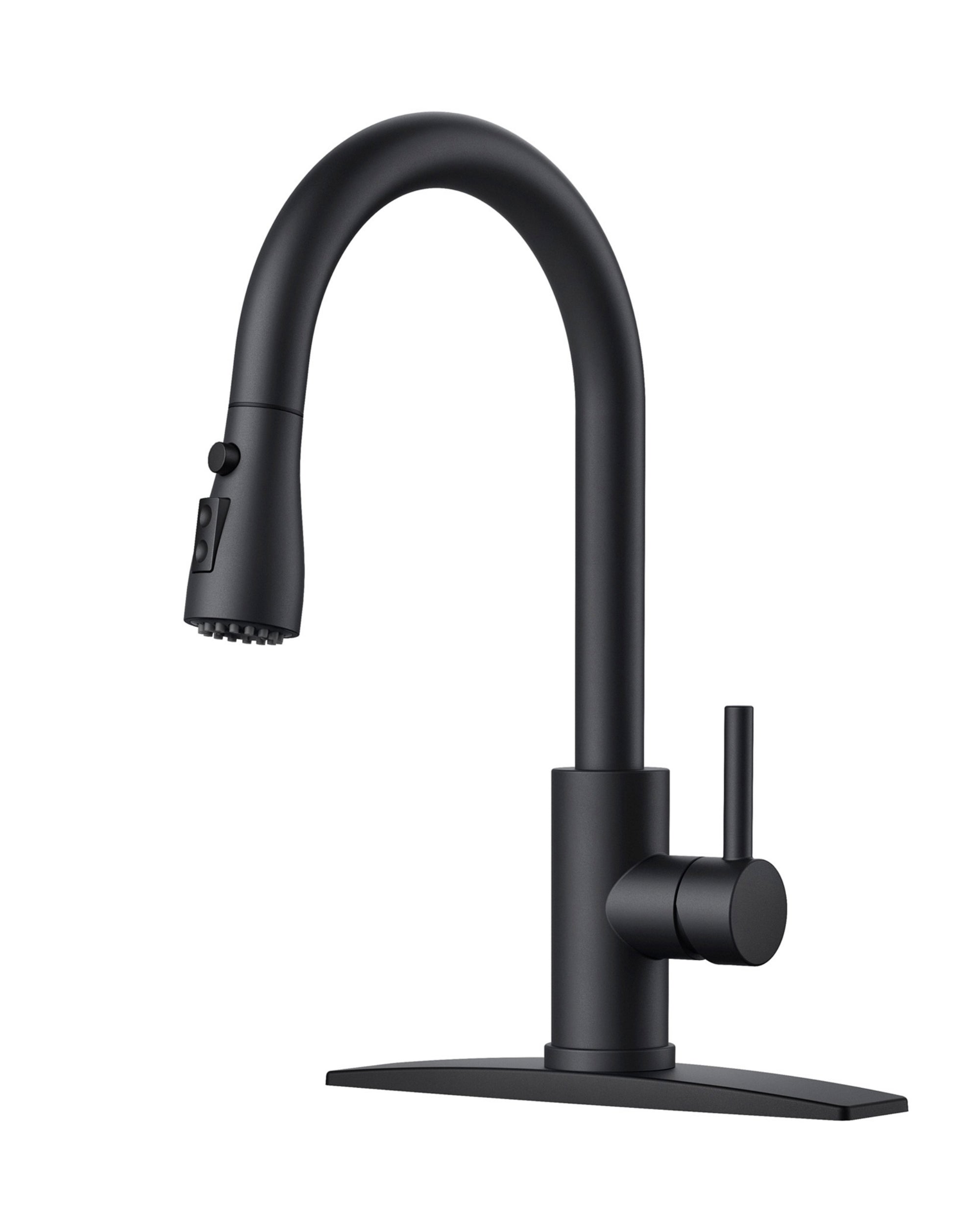 FORIOUS Black Kitchen Faucet with Pull Down Sprayer, Bar High Arc Single Handle Traditional 3 Modes Stainless Steel Faucet for Kitchen Sink Farmhouse RV Laundry Camper