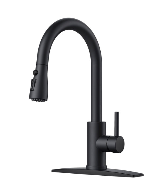 FORIOUS Black Kitchen Faucet with Pull Down Sprayer, Bar High Arc Single Handle Traditional 3 Modes Stainless Steel Faucet for Kitchen Sink Farmhouse RV Laundry Camper