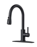 FORIOUS Black Kitchen Faucet with Pull Down Sprayer, Bar High Arc Single Handle Traditional 3 Modes Stainless Steel Faucet for Kitchen Sink Farmhouse RV Laundry Camper