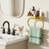 FORIOUS Hand Towel Holder with Shelf, Towel Ring for Bathroom Wall Mount | Matte Black, SUS304 Stainless Steel Modern Towel Ring, Bathroom Towel Holder, Hand Towel Hanger for Bathroom & Kitchen