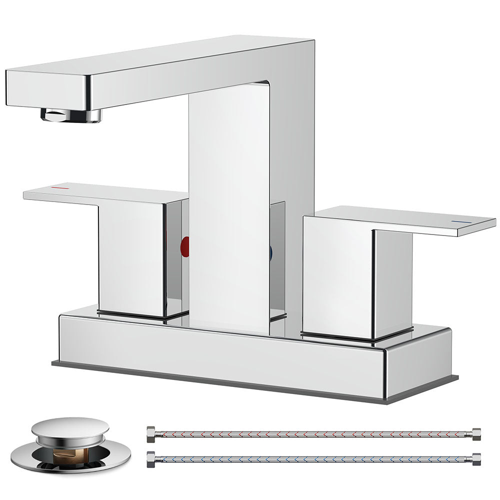 FORIOUS Chrome Bathroom Faucets Centerset, 2 Handle 4 Inch Centerset Bathroom Sink Faucet Chrome with Metal Pop Up Drain, 24" CUPC Hose and 1.2 PGM Spare Water Saving Aerator FB-61033CH