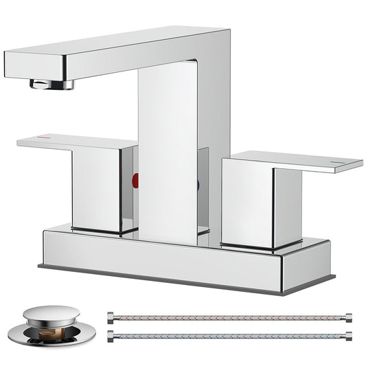 FORIOUS Chrome Bathroom Faucets Centerset, 2 Handle 4 Inch Centerset Bathroom Sink Faucet Chrome with Metal Pop Up Drain, 24" CUPC Hose and 1.2 PGM Spare Water Saving Aerator FB-61033CH