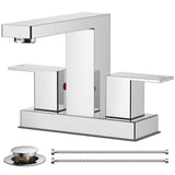 FORIOUS Chrome Bathroom Faucets Centerset, 2 Handle 4 Inch Centerset Bathroom Sink Faucet Chrome with Metal Pop Up Drain, 24" CUPC Hose and 1.2 PGM Spare Water Saving Aerator FB-61033CH