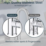 FORIOUS Chrome Bathroom Faucet with Pull Down Sprayer, Single Hole Bar Sink Faucet 1 Hole with Pop Up Drain Hose, Suitable for Bathroom, RV,Vanity, Restroom & Utility Sink