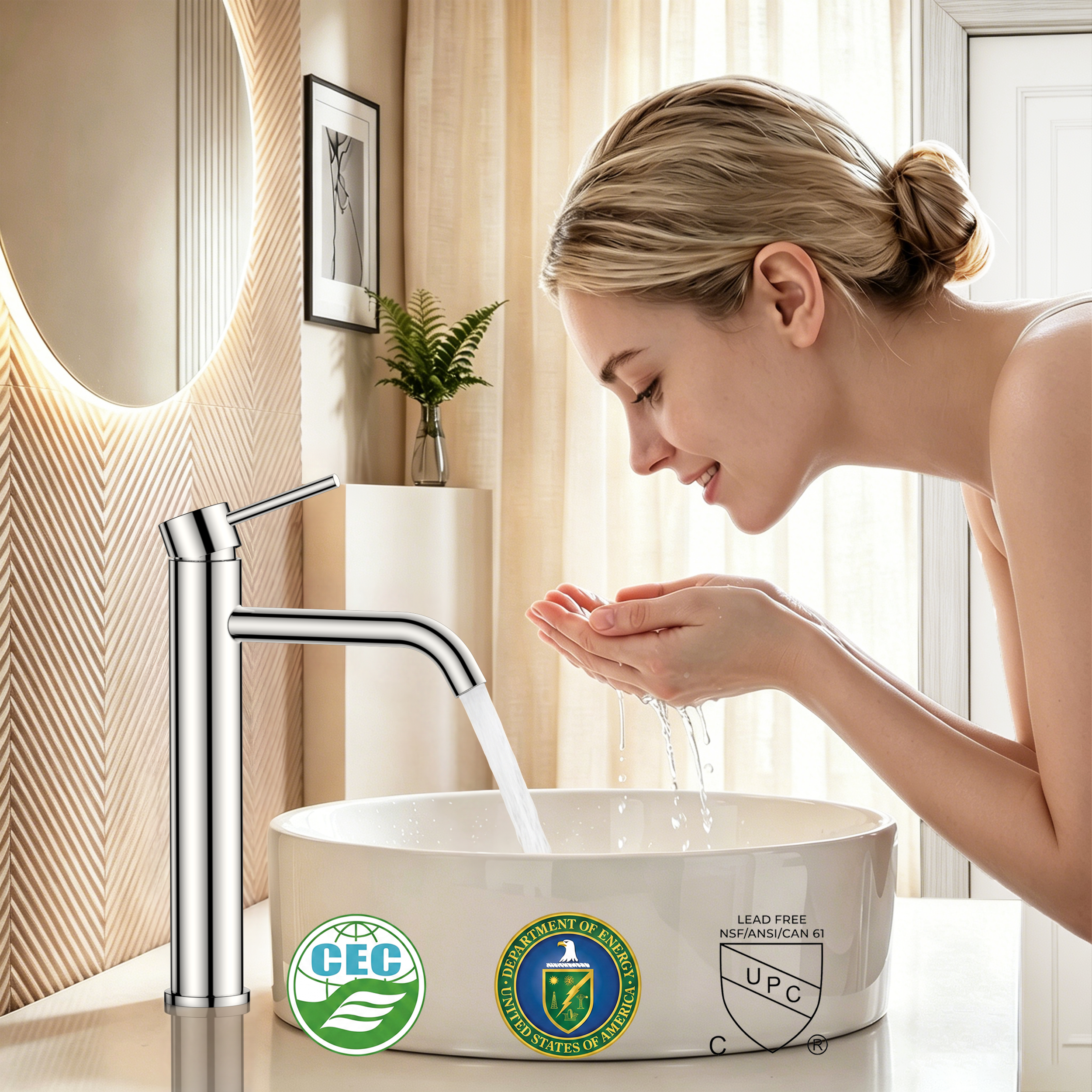 FORIOUS Chrome Bathroom Vessel Sink Faucet 1 Hole, Tall Bathroom Faucet Single Handle One Hole with Pop Up Drain and Supply Lines, Basin Bowl Vanity Lavatory Residential/Commercial Use