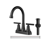 FORIOUS Matte Black Bathroom Faucets 3 Hole, Centerset Faucet for Bathroom Sink with Pop up Drain, Lead-Free Two Handles 4 Inch Bathroom Sink Faucet for Basin,Vanity, Farmhouse