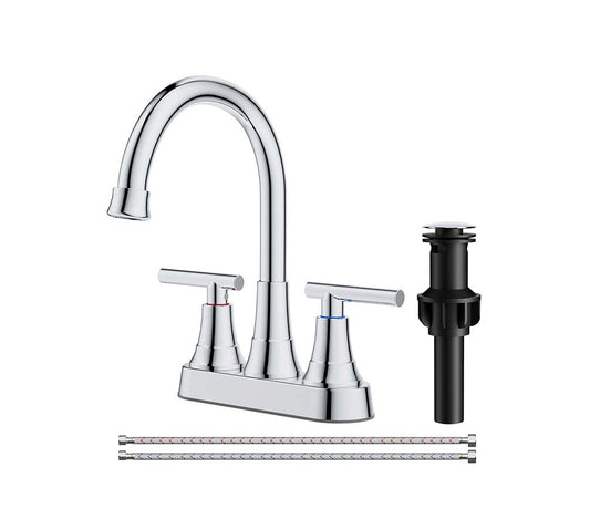 FORIOUS Matte Black Bathroom Faucets 3 Hole, Centerset Faucet for Bathroom Sink with Pop up Drain, Lead-Free Two Handles 4 Inch Bathroom Sink Faucet for Basin,Vanity, Farmhouse