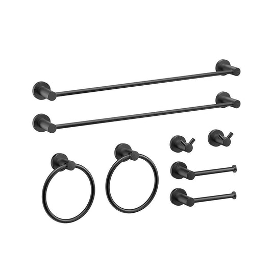 FORIOUS 8 Pieces Bathroom Matte Black Towel Bar Hardware Set