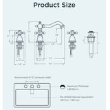 FORIOUS  Bathroom Faucets 3 Hole, Antique Bathroom Sink Faucet Two Handle, 8 inch Widespread Brass Bathroom Faucet with Metal Pop-up Drain and Supply Lines