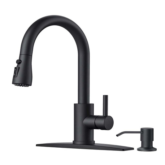 FORIOUS Black Touchless Kitchen Faucet with Soap Dispenser, Hands-Free, Smart Motion Sensor, Contemporary Sink Faucet with Pull Down Sprayer for Farmhouse RV Bar Camper