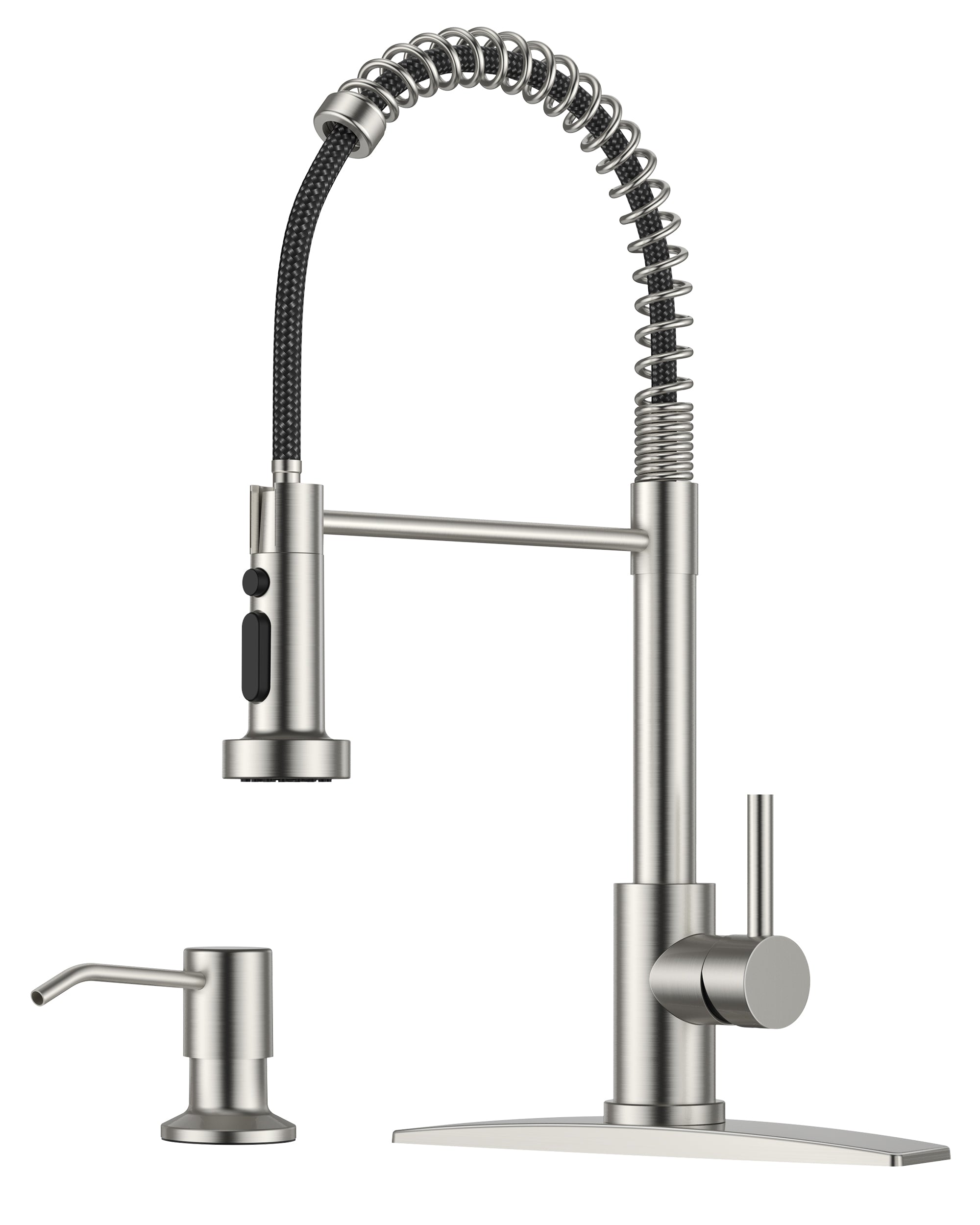 FORIOUS Kitchen Faucet with Soap Dispenser, Stainless Steel Kitchen Sink Faucet with Pull Down Sprayer Burhsed Nickel Single Handle Modern Spring Commercial for Laundry Room RV Camp Bar Farmhouse