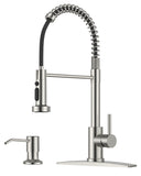 FORIOUS Kitchen Faucet with Soap Dispenser, Stainless Steel Kitchen Sink Faucet with Pull Down Sprayer Burhsed Nickel Single Handle Modern Spring Commercial for Laundry Room RV Camp Bar Farmhouse