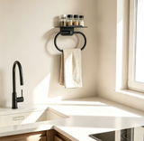 FORIOUS Hand Towel Holder with Shelf, Towel Ring for Bathroom Wall Mount | Matte Black, SUS304 Stainless Steel Modern Towel Ring, Bathroom Towel Holder, Hand Towel Hanger for Bathroom & Kitchen