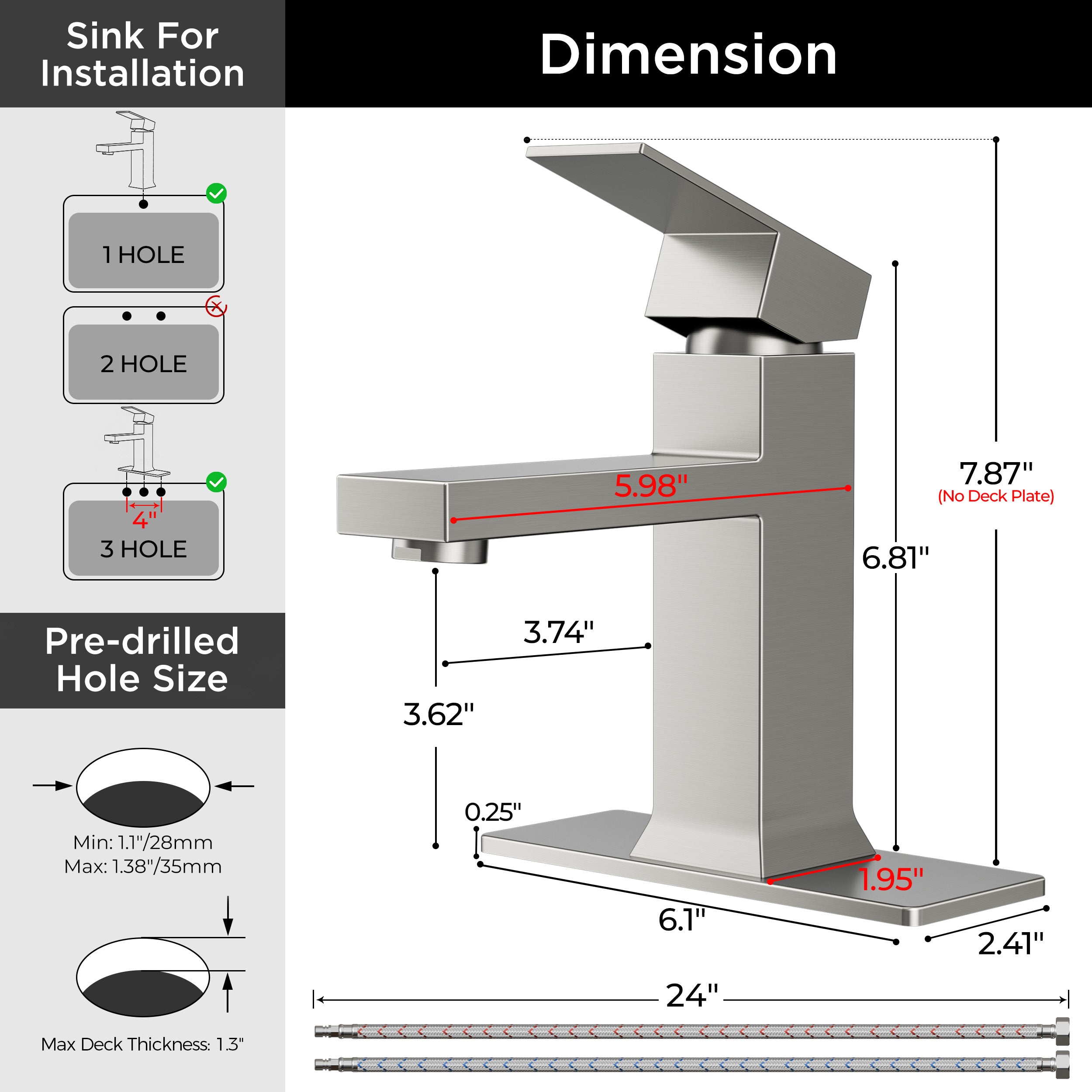 FORIOUS Bathroom Faucet 1 Hole Single Handle Vanity Faucet Brushed Nickel | 304 stainless steel, NSF/ANSI/CAN 61+372 and cUPC, lead-free, leakproof, water saving, for rv, lavatory, modern farmhouse