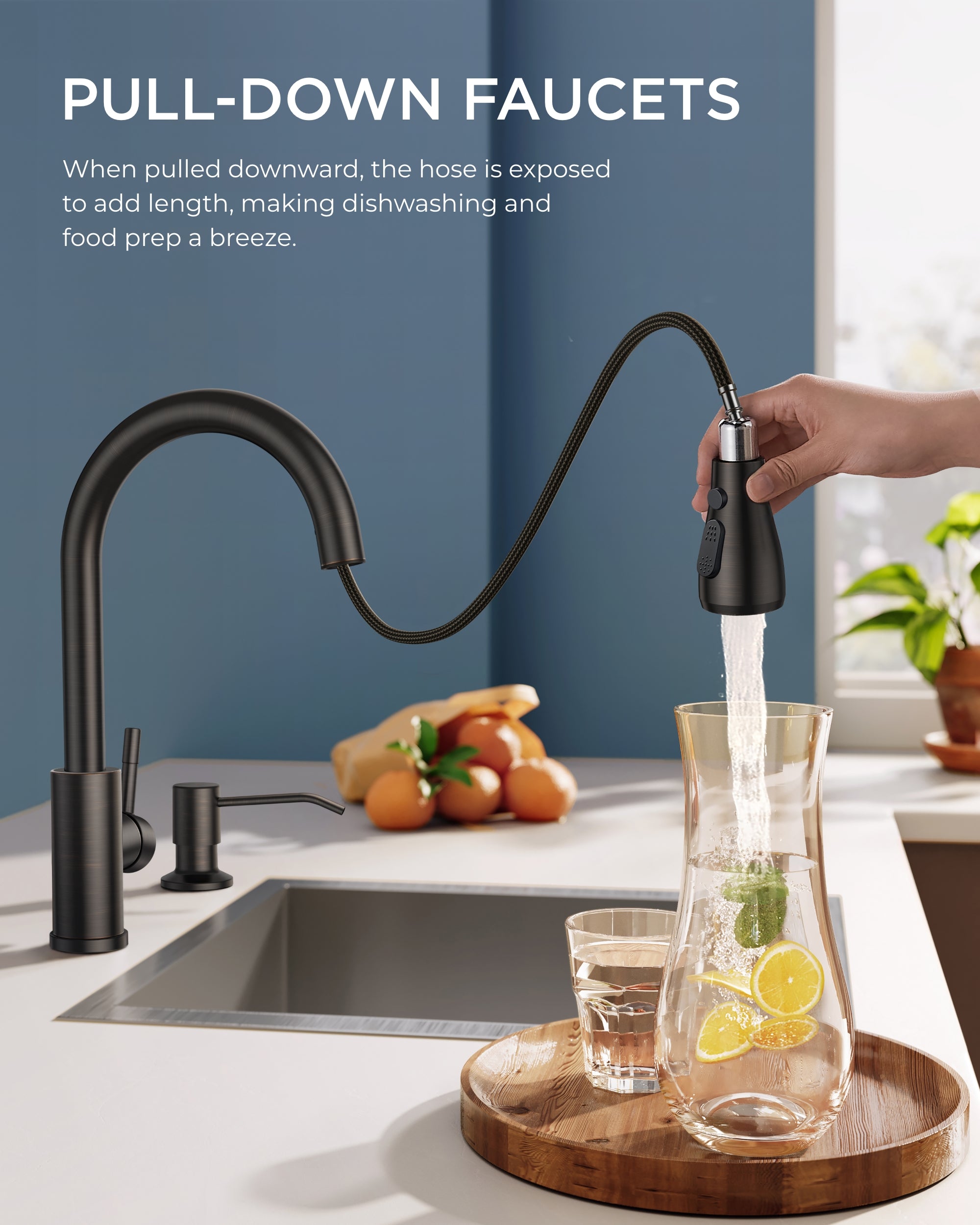 FORIOUS Kitchen Faucets with Pull Down Sprayer, Stainless Steel Kitchen Sink