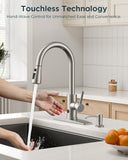 FORIOUS Touchless Kitchen Faucet with Soap Dispenser, Brushed Nickel, Hands-Free, Smart Motion Sensor Contemporary Bar Sink Faucet with Pull Down Sprayer for Farmhouse RV Camper