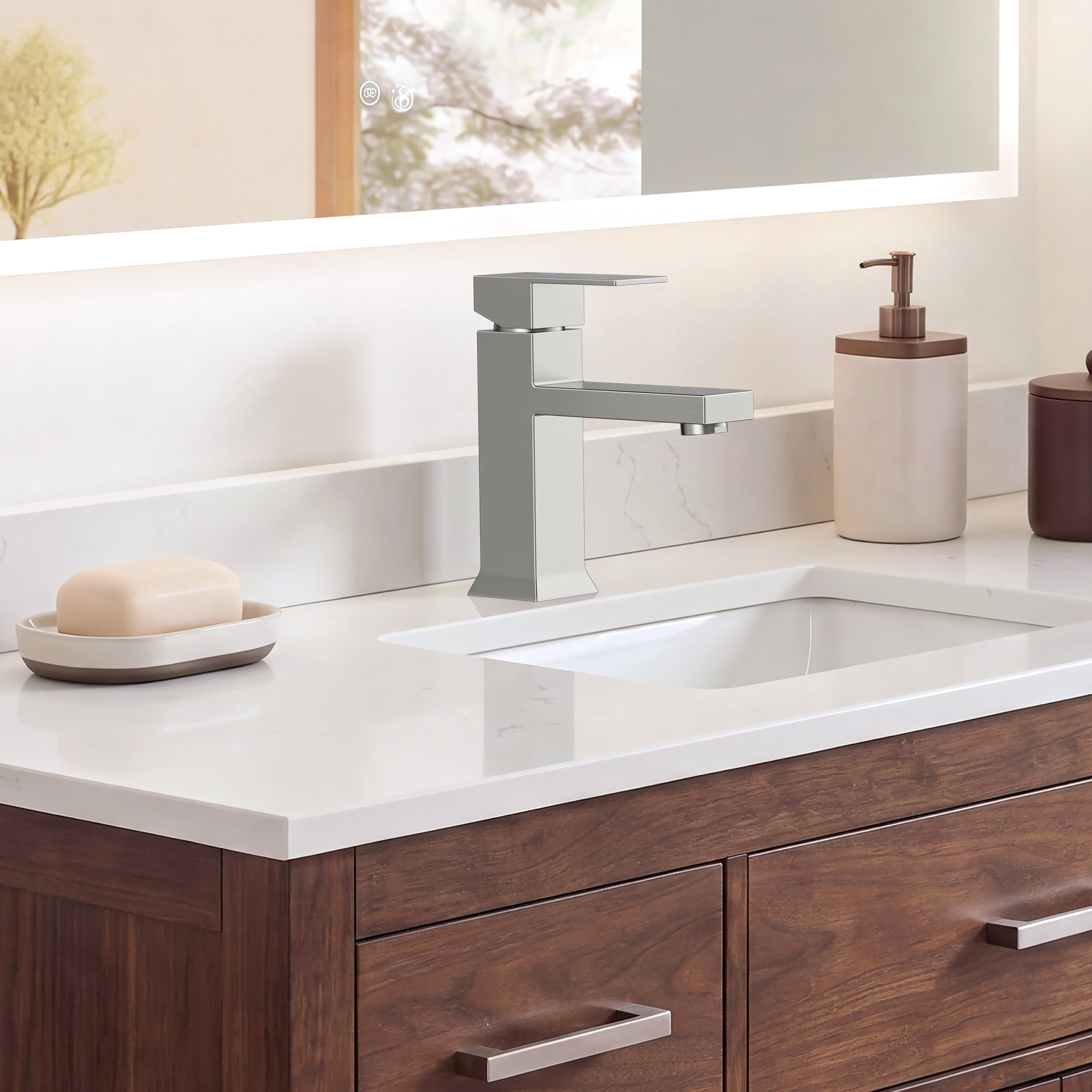 FORIOUS Bathroom Faucet 1 Hole Single Handle Vanity Faucet Brushed Nickel | 304 stainless steel, NSF/ANSI/CAN 61+372 and cUPC, lead-free, leakproof, water saving, for rv, lavatory, modern farmhouse