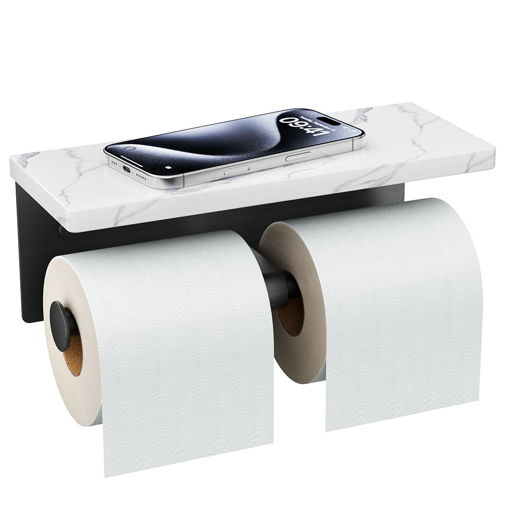 FORIOUS  Double Toilet Paper Holder with Shelf, Wall Mount Tissue Roll Holder for Bathroom, Washroom, 304 Stainless Steel Commercial Toilet Tissue Dispensers with Phone Shelf, Brushed Nickel FF11124B