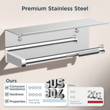 FORIOUS Wall Mount Paper Towel Holder with Shelf，Stainless Steel | Heavy Duty SUS304 Stainless Steel Paper Roll Organizer with Storage Spice Shelf, Screw-in for Kitchen, Bathroom, RV & Garage