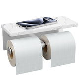 FORIOUS Toilet Paper Holder with Shelf, Marble Wall Mount Tissue Roll Holder for Bathroom, Washroom, 304 Stainless Steel Double Commercial Toilet Tissue Dispensers with Phone Shelf, Brushed Nickel