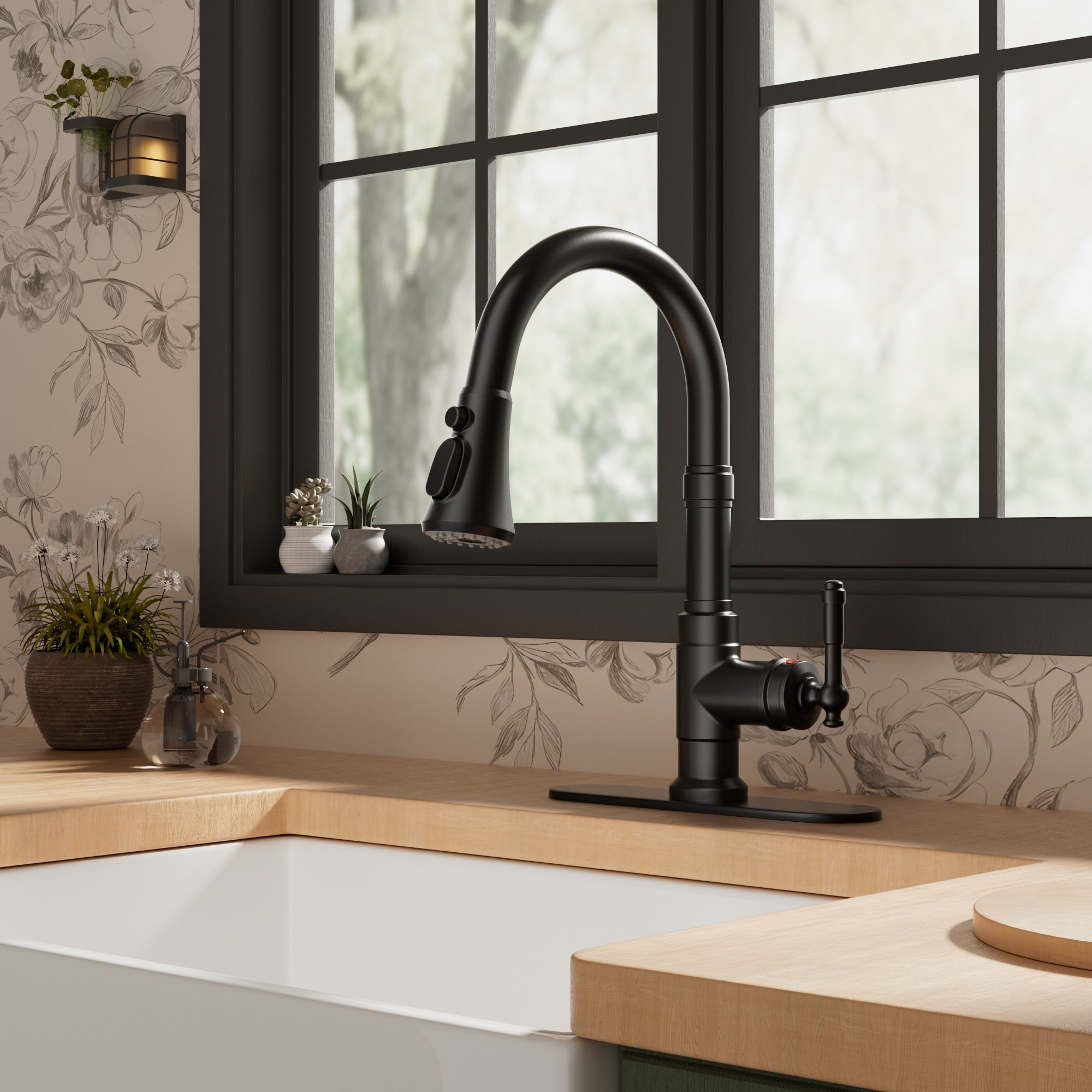 FORIOUS Antique Black Kitchen Faucets with Pull Down Sprayer, 3 in 1 Stainless Steel High Arc Single Handle Sink Faucet for Farmhouse Camper Rv Bar, Fit for 1 or 3 Hole