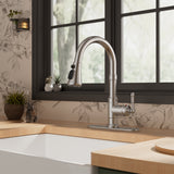 FORIOUS Vintage Kitchen Faucets with Pull Down Sprayer, Brushed Nickel High Arc Single Handle Stainless Steel Transitional Pull Out Sink Faucet for Farmhouse Camper Rv Bar, Fit for 1 or 3 Hole