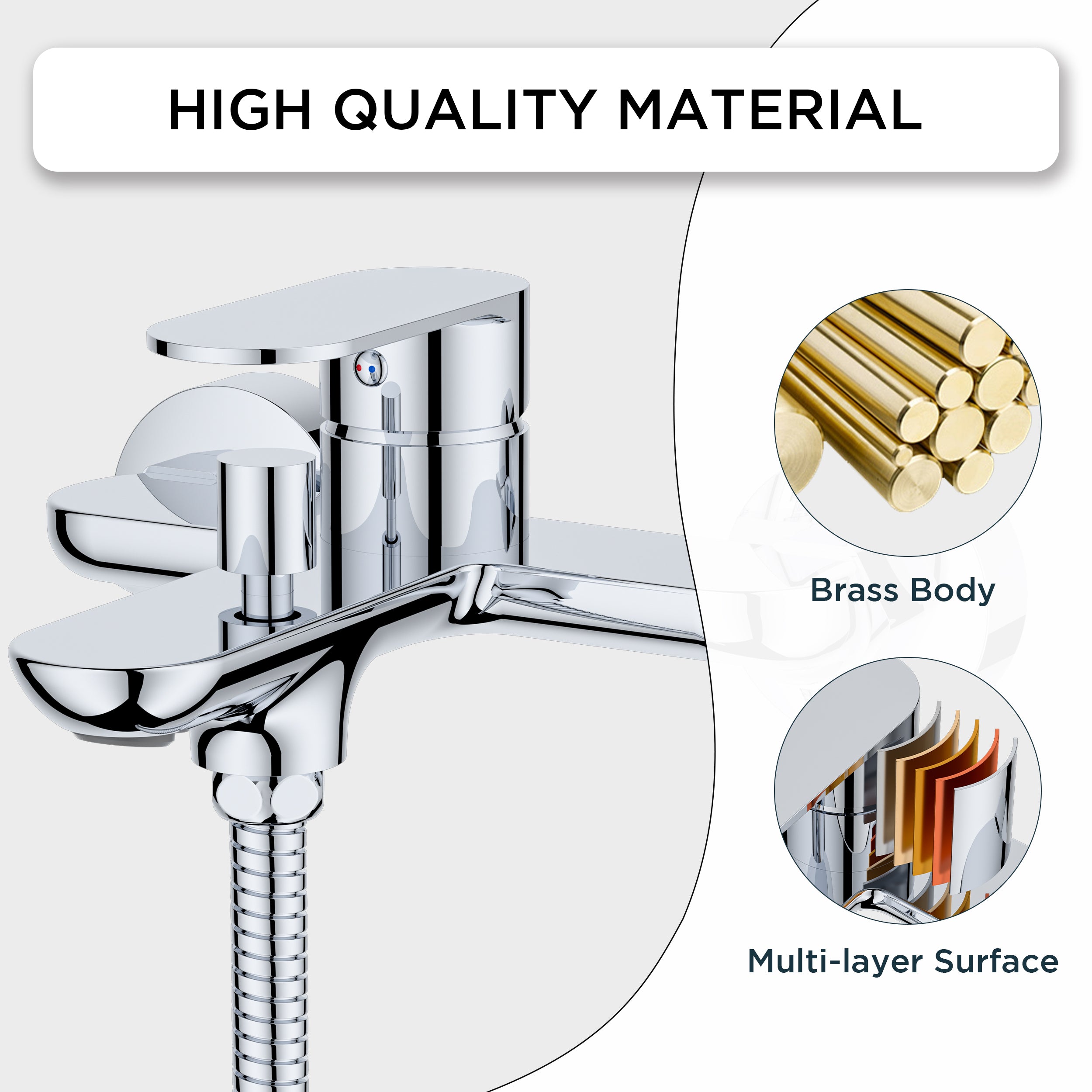 Dearocean Shower faucets with handheld shower heads, single-handle bathtub faucets with diverter valves, wall-mounted bathtub mixer faucets, stainless steel shower faucets, modern-style round chrome-plated faucet sets&nbsp;