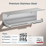 FORIOUS Wall Mount Paper Towel Holder with Shelf，Stainless Steel | Heavy Duty SUS304 Stainless Steel Paper Roll Organizer with Storage Spice Shelf, Screw-in for Kitchen, Bathroom, RV & Garage