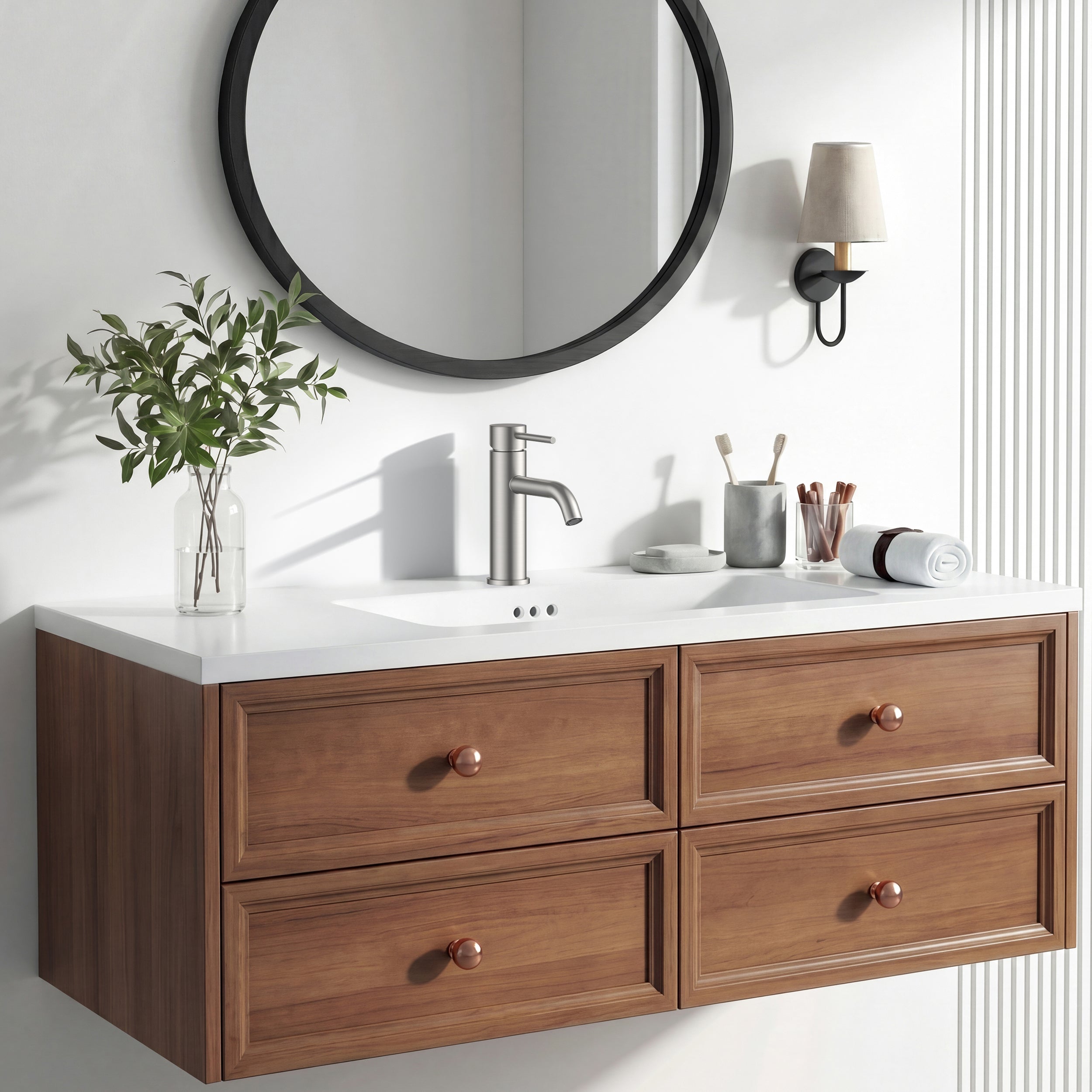 FORIOUS Bathroom Faucet 1 Hole, Brushed Nickel Single Handle Sink Faucets 2 Pack | for 1 or 3 Hole 4 Inch Centerset Sink, with Pop-up Drain, NSF61 Certified, for Vanity Rv Commercial Lavatory Restroom Basin