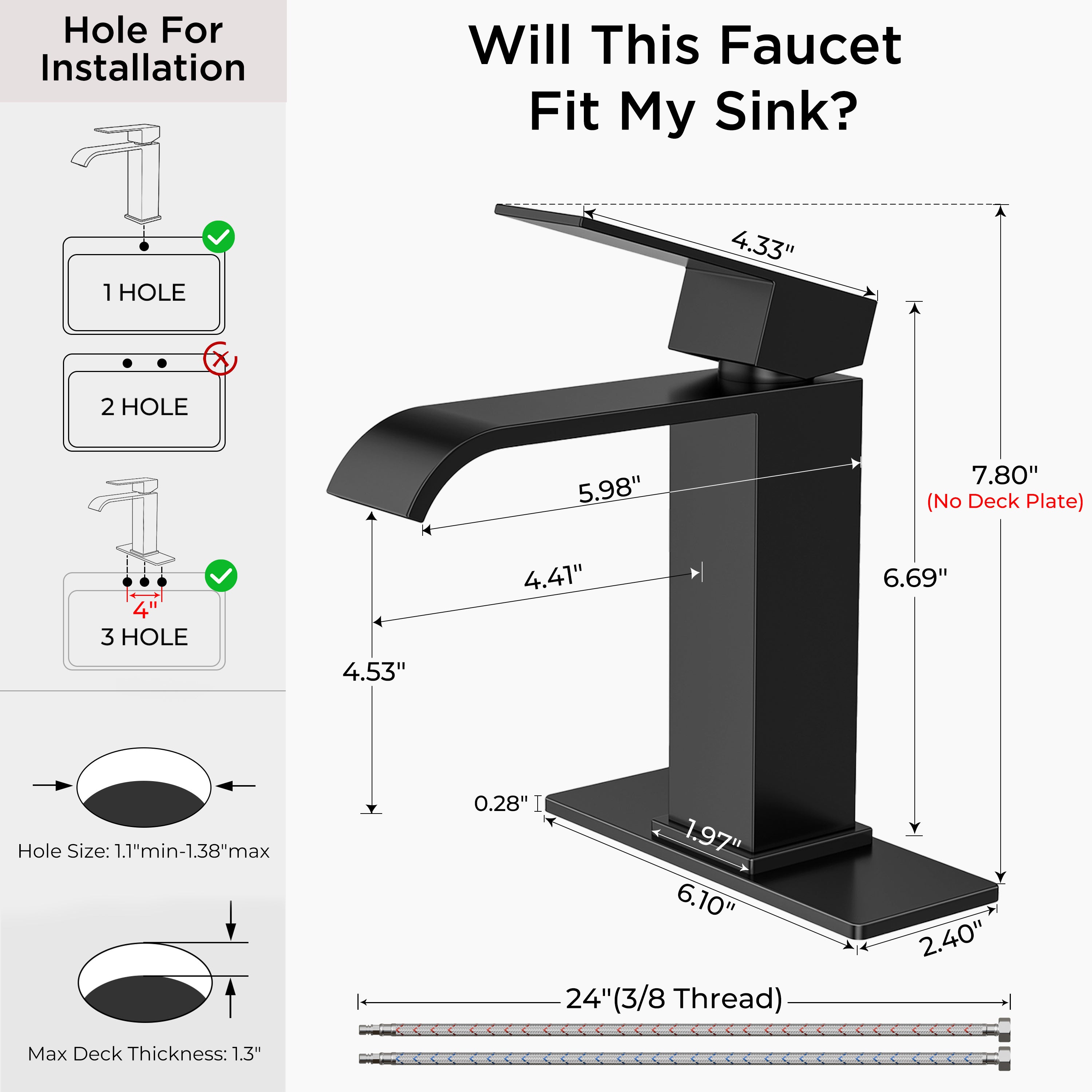 FORIOUS Single Handle Bathroom Faucet 1 Hole Vanity Faucets Matte Black