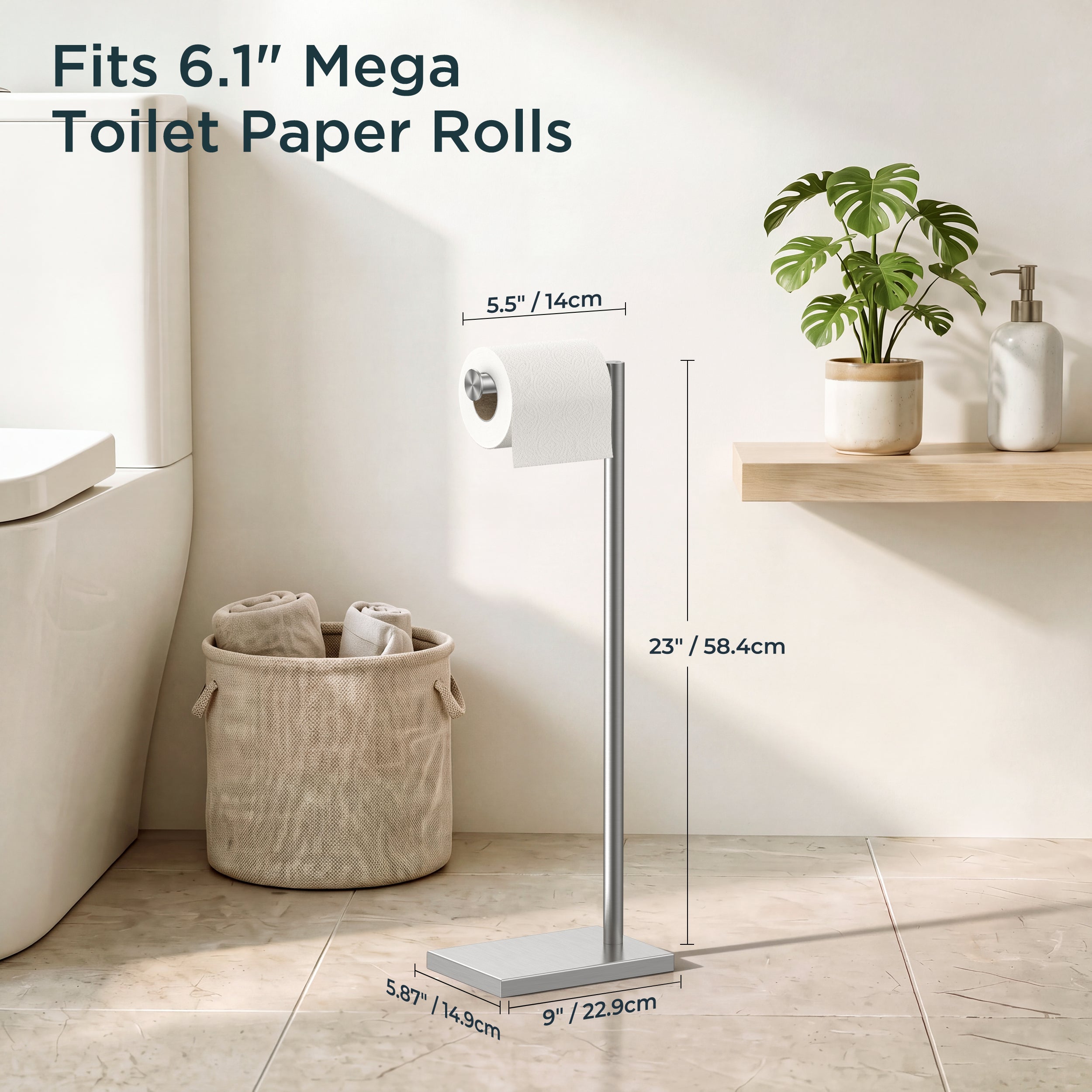 FORIOUS Toilet Paper Holder Stand with Weighted Base, Bruhed Nickel