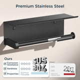 FORIOUS Wall Mount Paper Towel Holder with Shelf，Stainless Steel | Heavy Duty SUS304 Stainless Steel Paper Roll Organizer with Storage Spice Shelf, Screw-in for Kitchen, Bathroom, RV & Garage