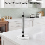FORIOUS Paper Towel Holder Countertop, One-Handed Tear,Weighted Marble Base 304 Stainless Steel Paper Towel Stand, Ratchet Mechanism for Easy Tearing, Fits Standard & Jumbo Rolls for Kitchen, Silver